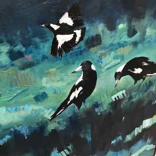 Magpies Musical Playground  150cms x 150cms     SOLD